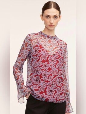 Women’s REBECCA TAYLOR Vera Fleur Mock Neck Shell Blouse 100% SILK Top Size 12